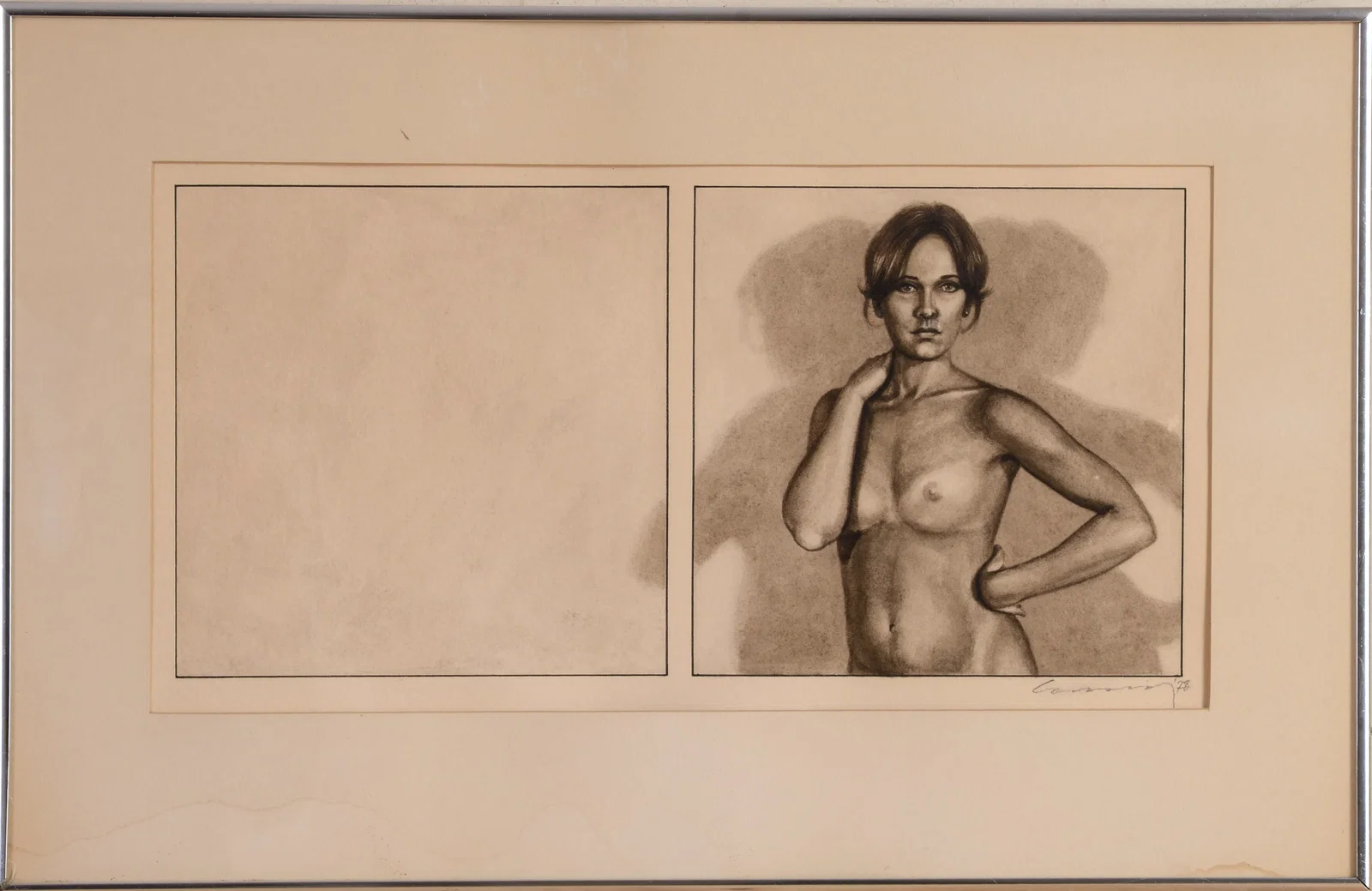 CHARCOAL DRAWING OF A NUDE WOMAN, 1978.