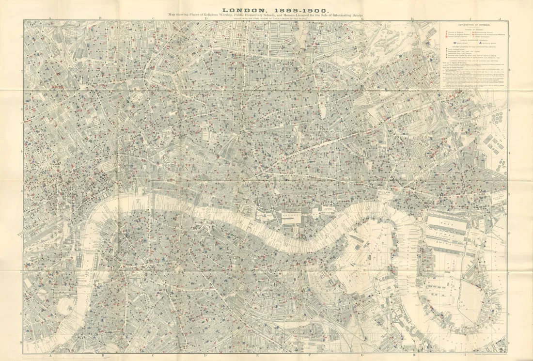 CHARLES BOOTH LONDON MAP Pubs Restaurants Churches Schools Synagogues 1902