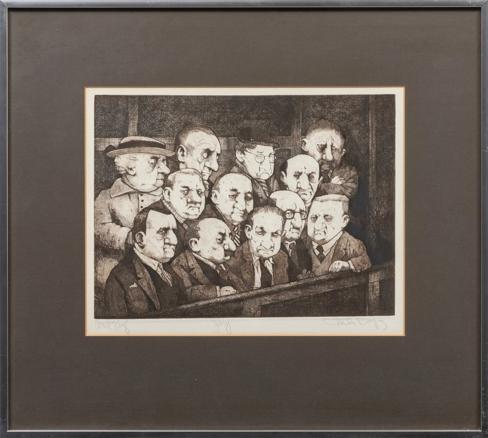 Charles Bragg, American/Missouri 1931-2017, "Monkey", "Kid Lips Kaplan" and "Jury", 3 etchings