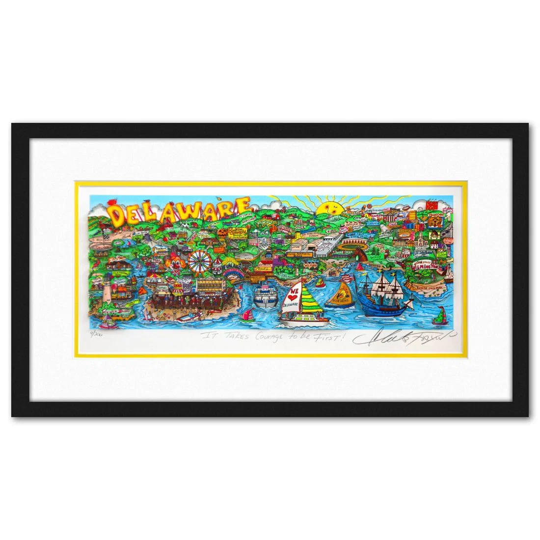 Charles Fazzino- 3D Construction Silkscreen Serigraph "It Takes Courage to be First !"
