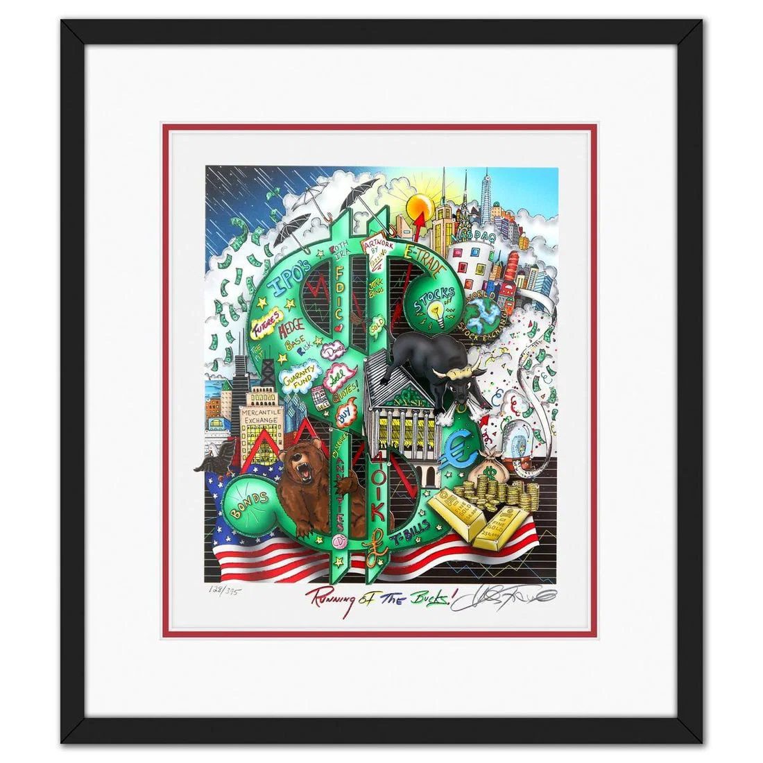 Charles Fazzino- 3D Construction Silkscreen Serigraph "Running of the Bucks"