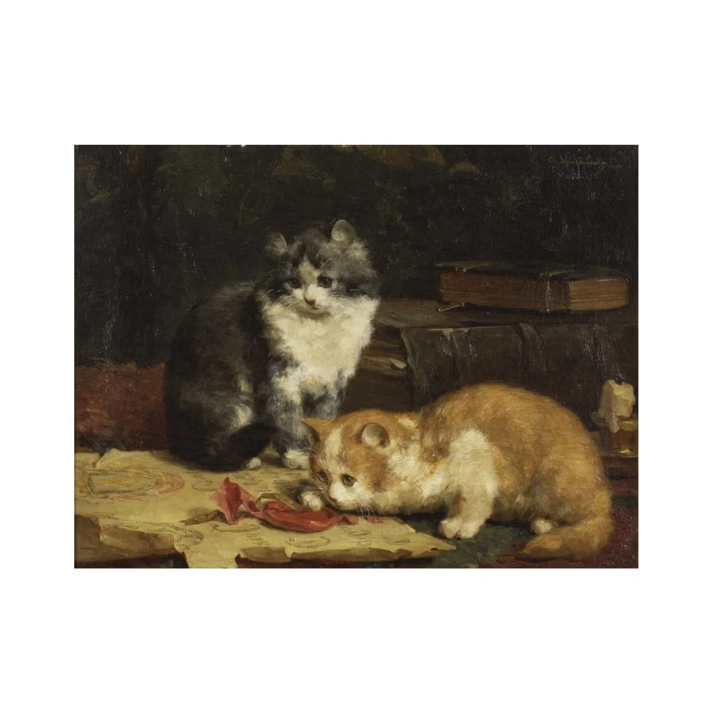 Charles H. van den Eycken (Bruxelles 1859-1923) Chatons joueurs dans un intérieur