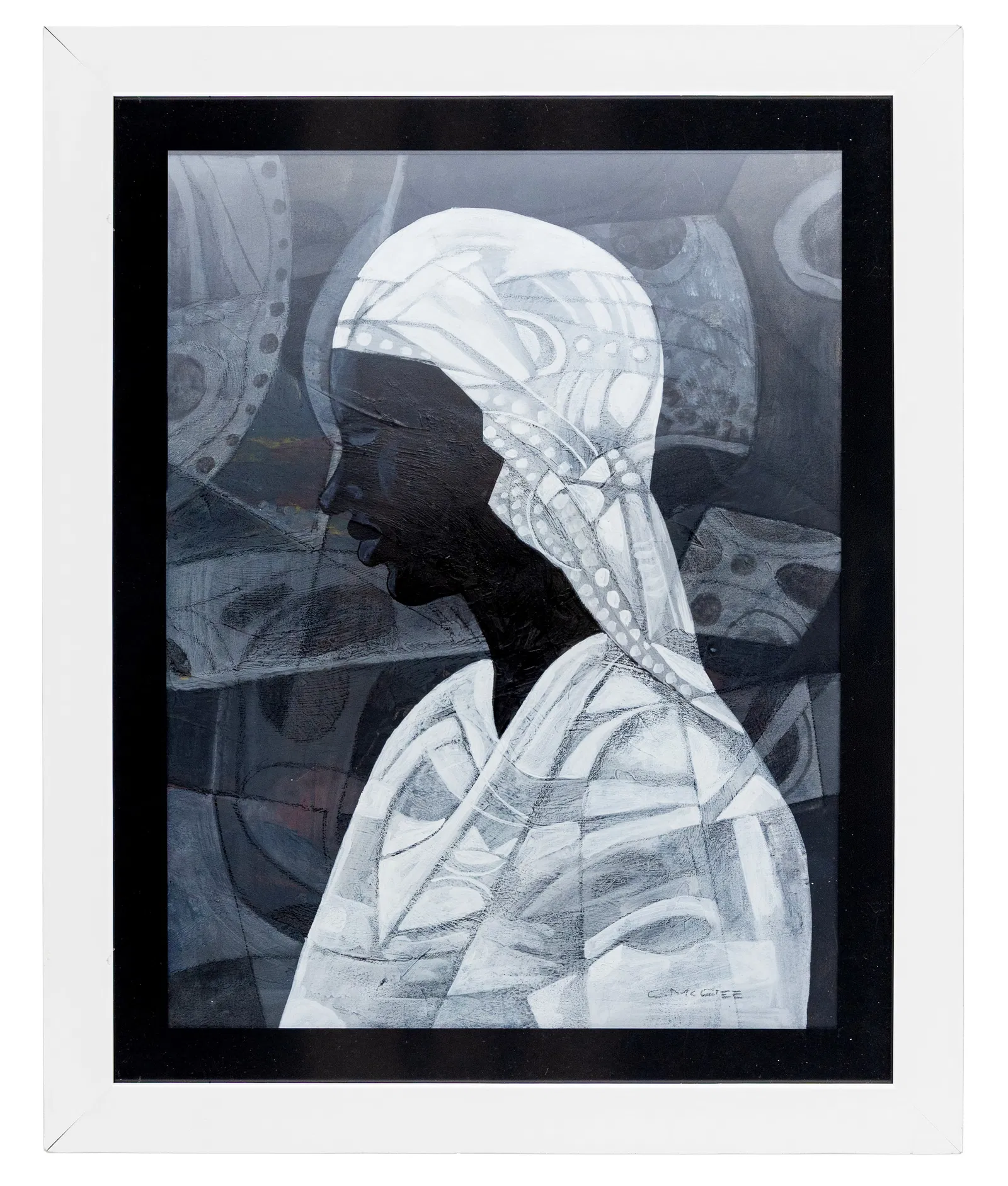 Charles McGee (American) Profile Figure, Mixed Media on Paper