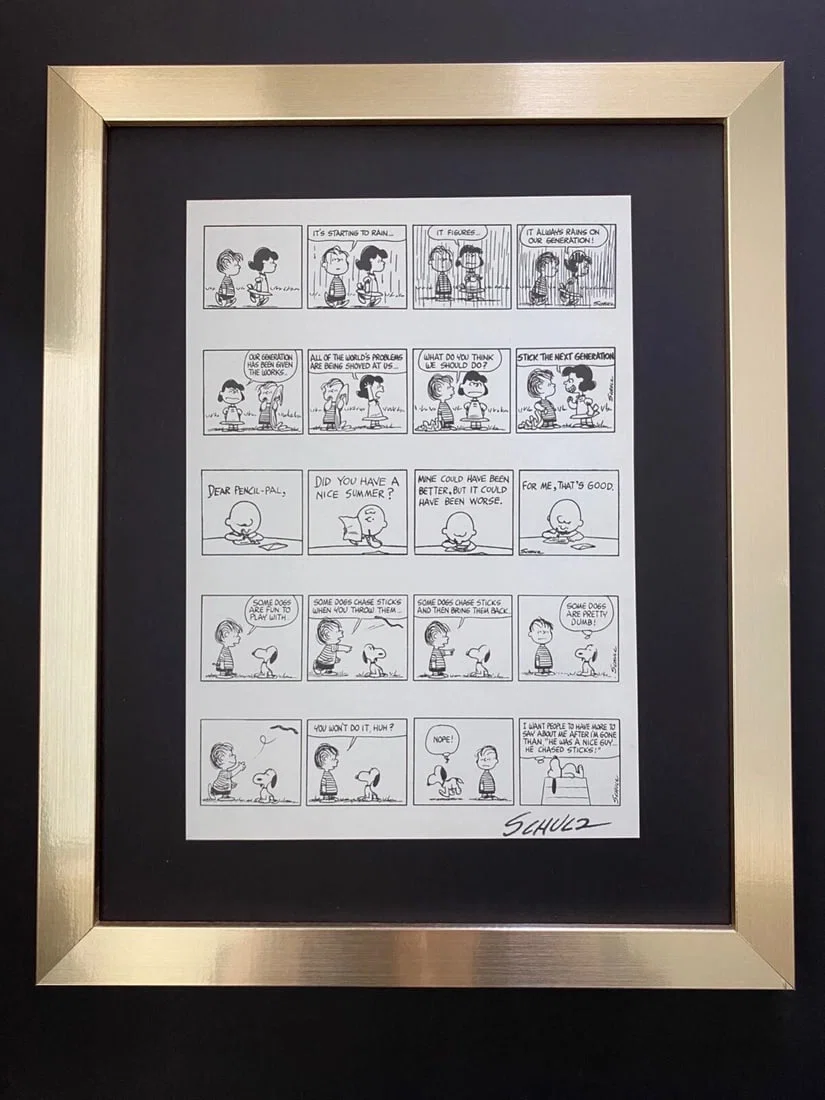Charles Schulz Snoopy Peanuts 1968 Signed Vintage Print New Frame