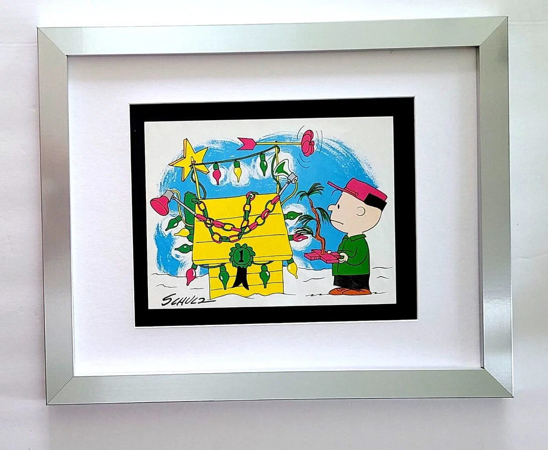 Charles Schulz Snoopy Peanuts Signed 1968 Christmas Cartoon Print Framed