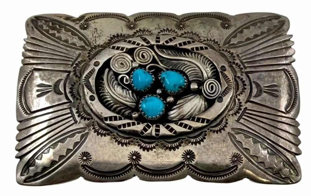 Charlie John Sterling Silver Native American Navajo Belt Buckle
