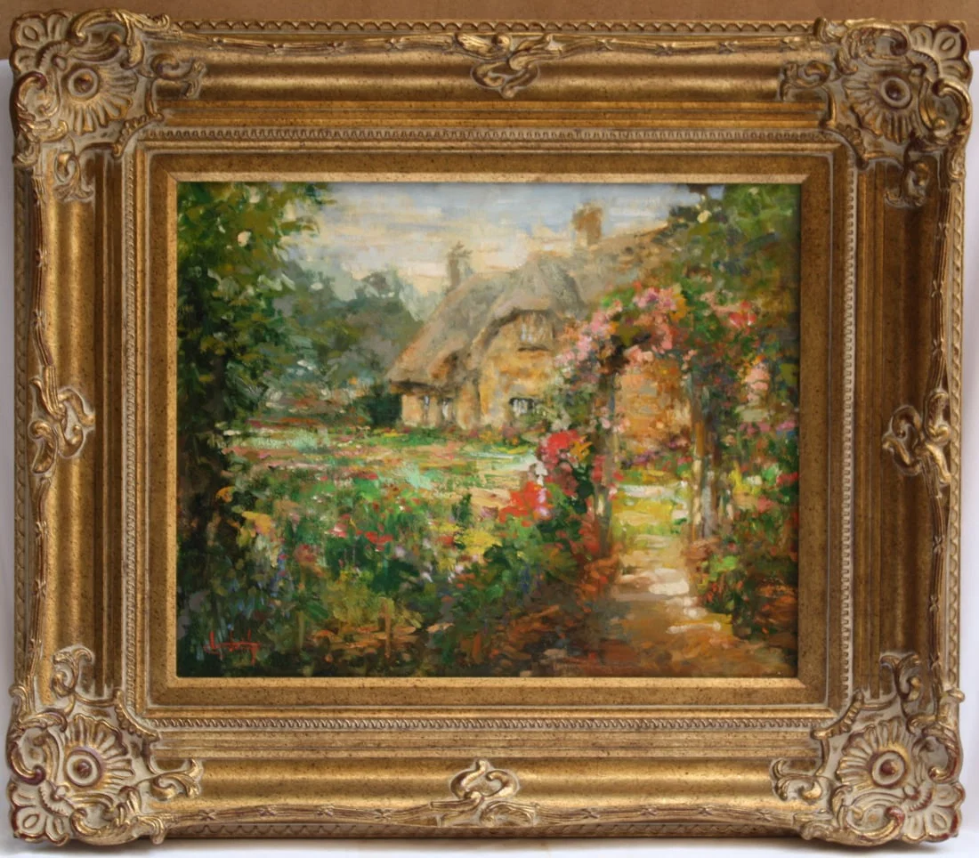 Charming Oil Painting of Woods Cottage by Leidy Carter Framed 2001