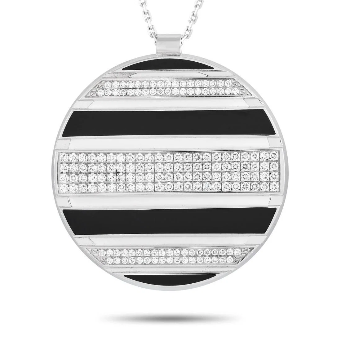 CHAUMET CLASS ONE 18K WHITE GOLD 2.0CT DIAMOND BLACK AND WHITE ENAMEL NECKLACE