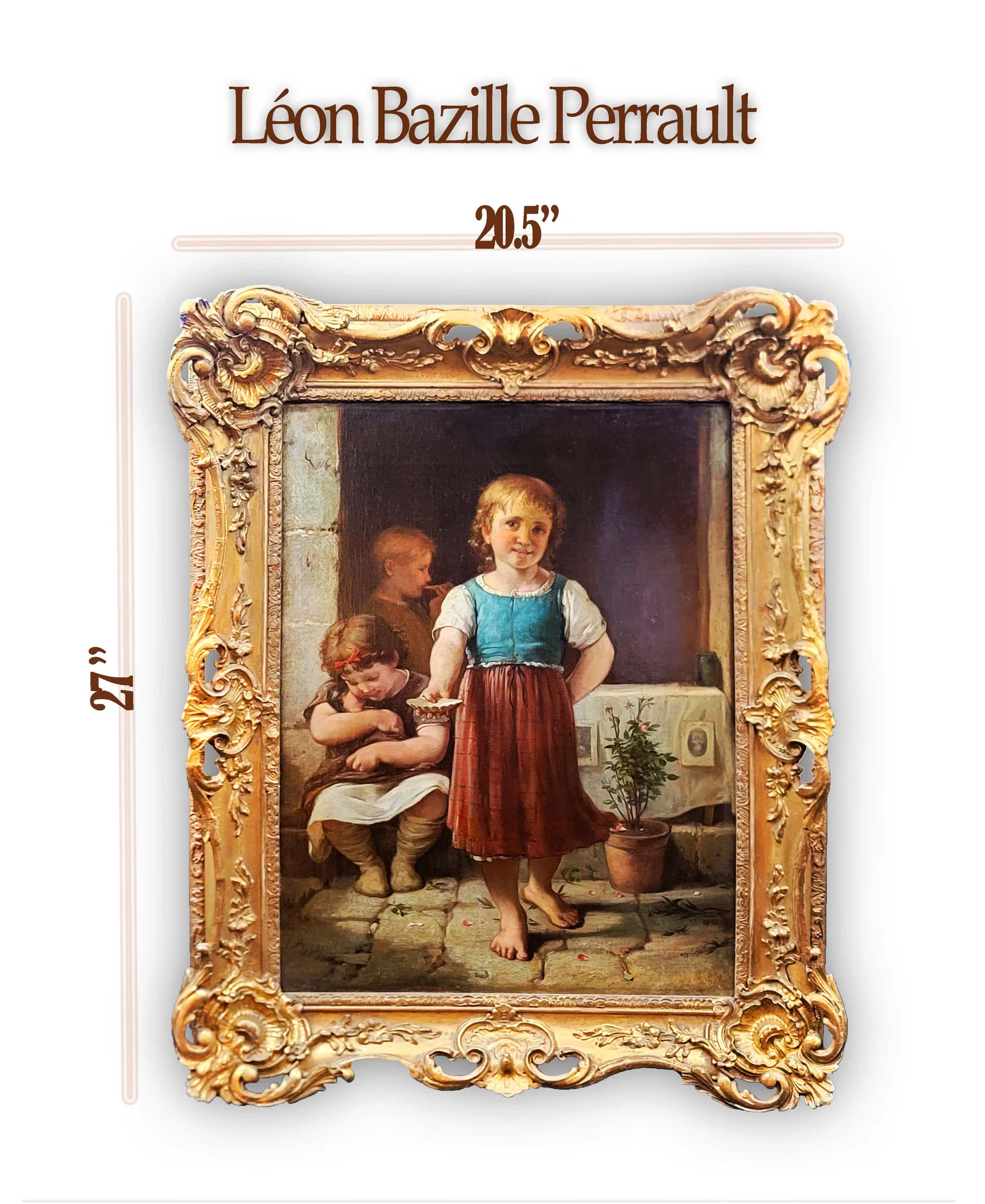 Children Still Life, 19th C. Oil On Canvas Framed Painting, Leon Bazille Perrault (1832 - 1908)