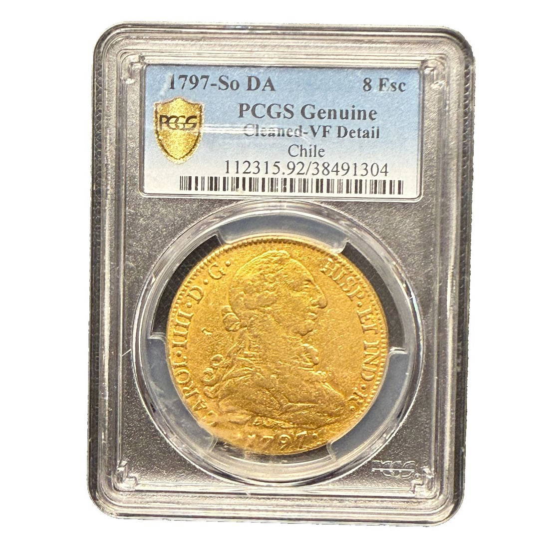 Chile 1797 So DA Gold 8 Escudos PCGS VF details Carol IIII