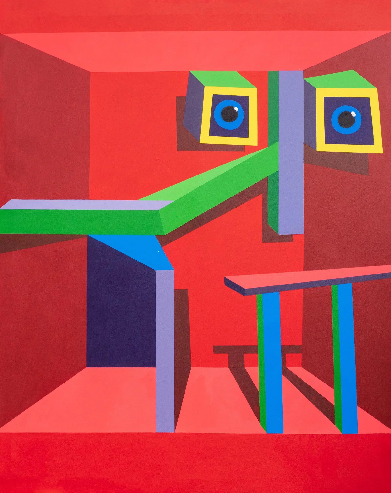 Chinedu Chidebe, Red Room Synergy -21st Century, Contemporary, Geometric Abstract, Interior Shape,