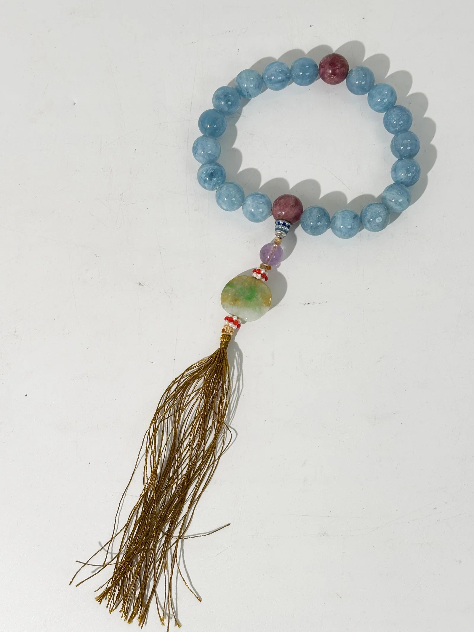 Chinese 18 Bead Blue Quartz Rosary Bracelet