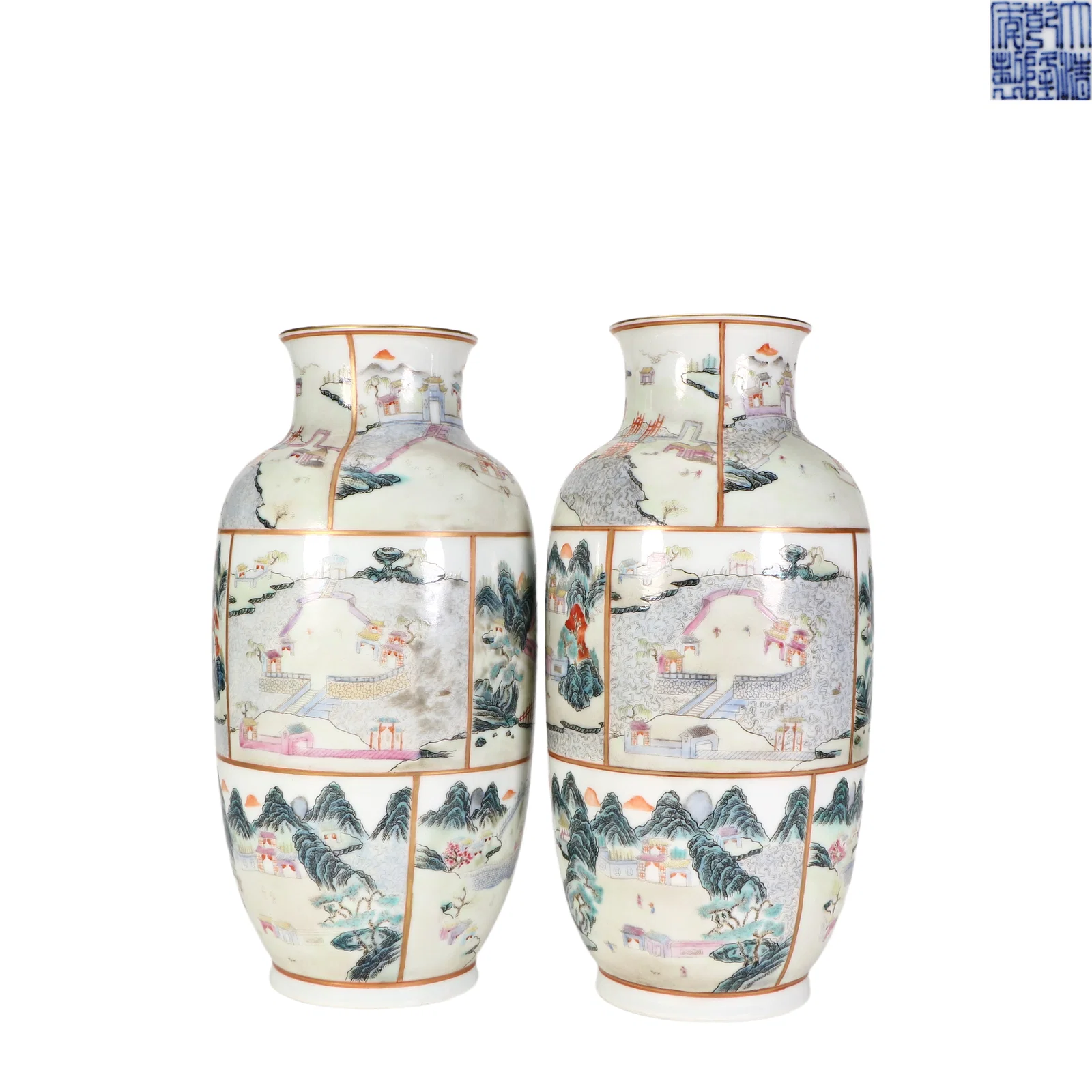 Chinese A pair of Qing Dynasty famille rose landscape and figure lantern vases