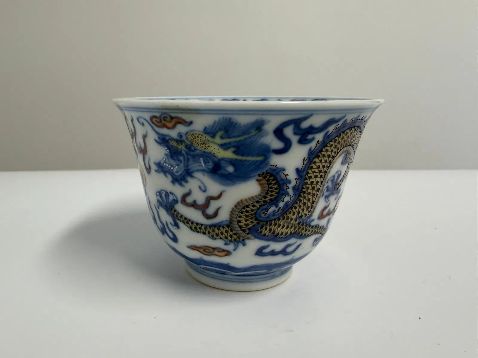Chinese Blue And White Colorful Dragon Porcelain Bowl China Characters Mark
