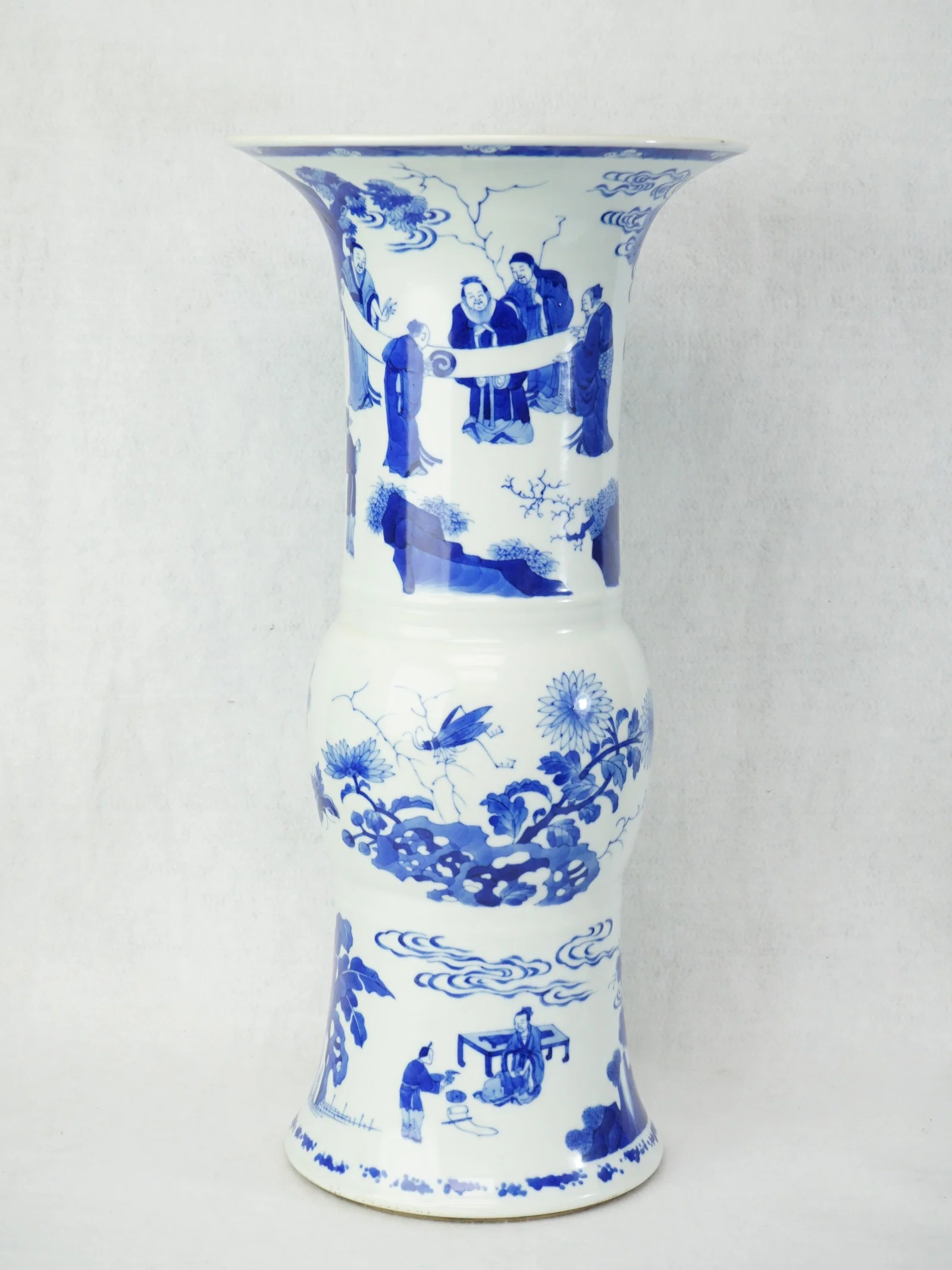 Chinese Blue and White Gu-Shaped Beaker Vase,Qing Dynasty,Kangxi Period