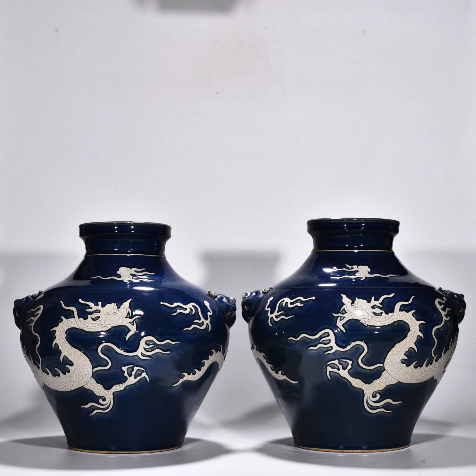 Chinese blue and white porcelain jar pair Yuan dynasty