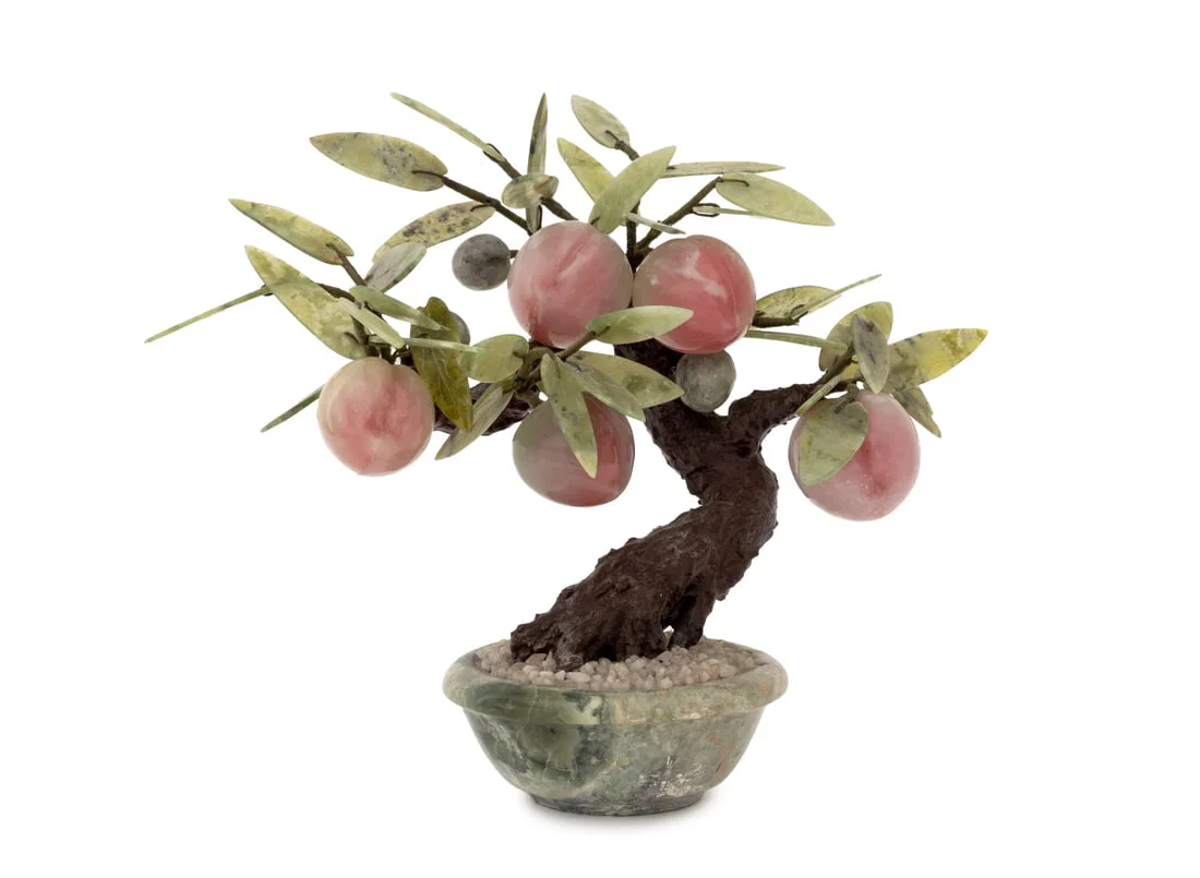 Chinese Carved Jade Peach Tree Sculpture