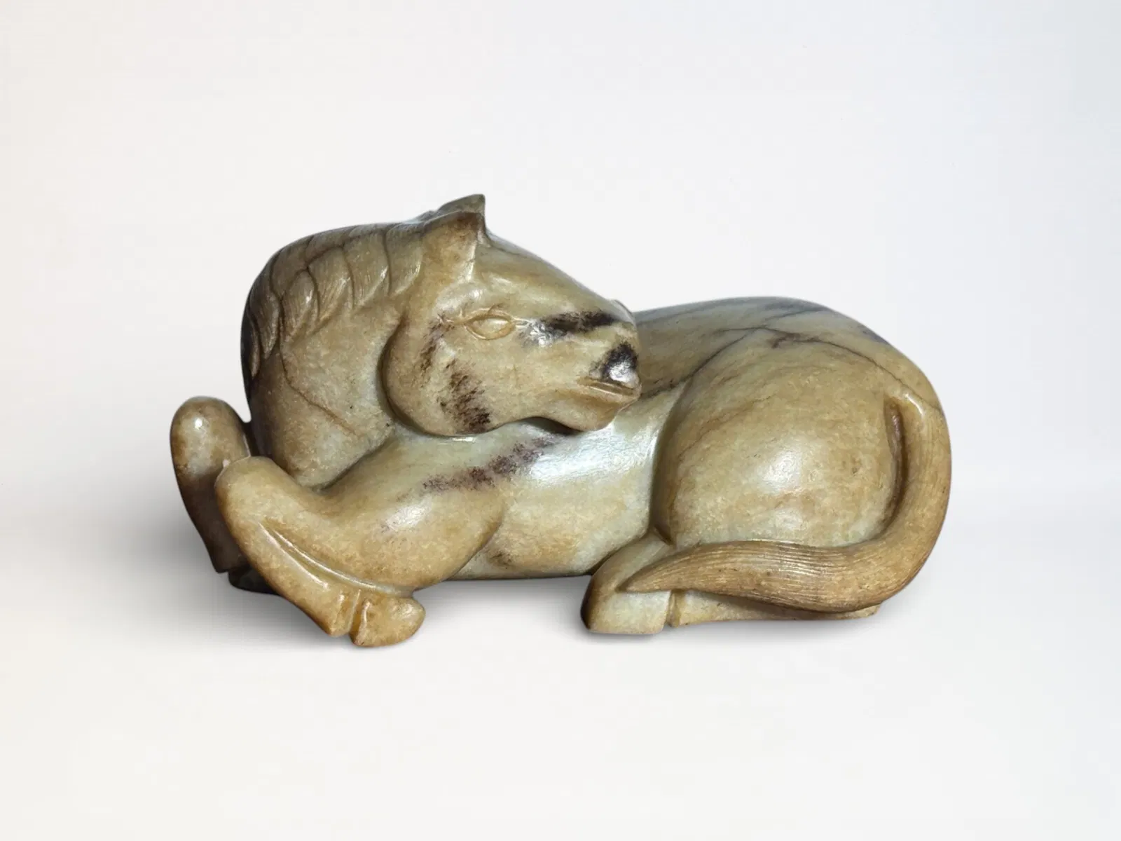 Chinese Carved Russel Brown Tone Jade Horse