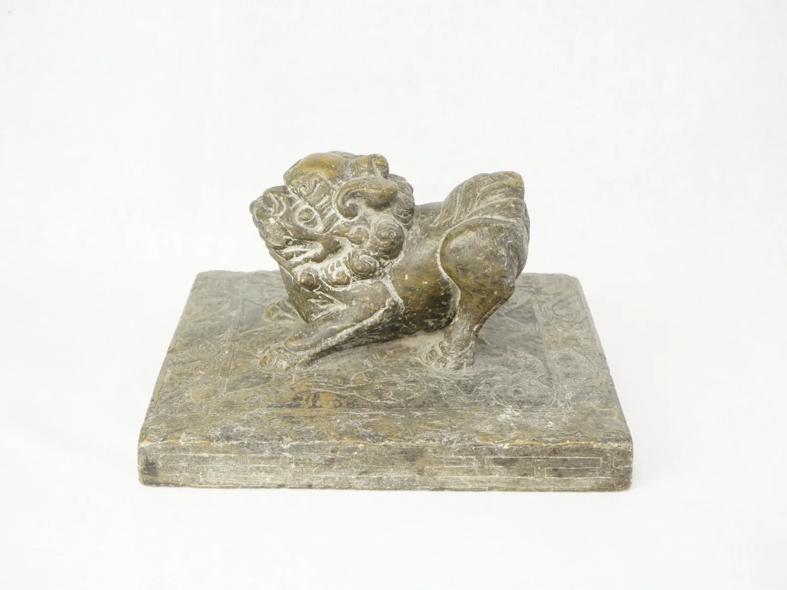 Chinese Carved Stone Paperweight with Lion Finial,Qing Dynasty