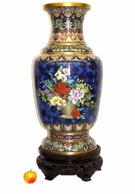 CHINESE CLOISONNE DRAGON PHOENIX PALACE VASE 30.50" TALL