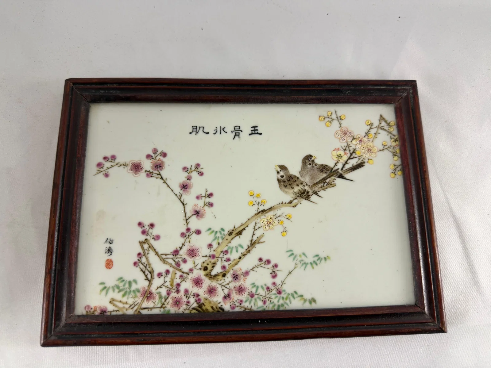 Chinese enameled famille rose birds Porcelain China plaque
