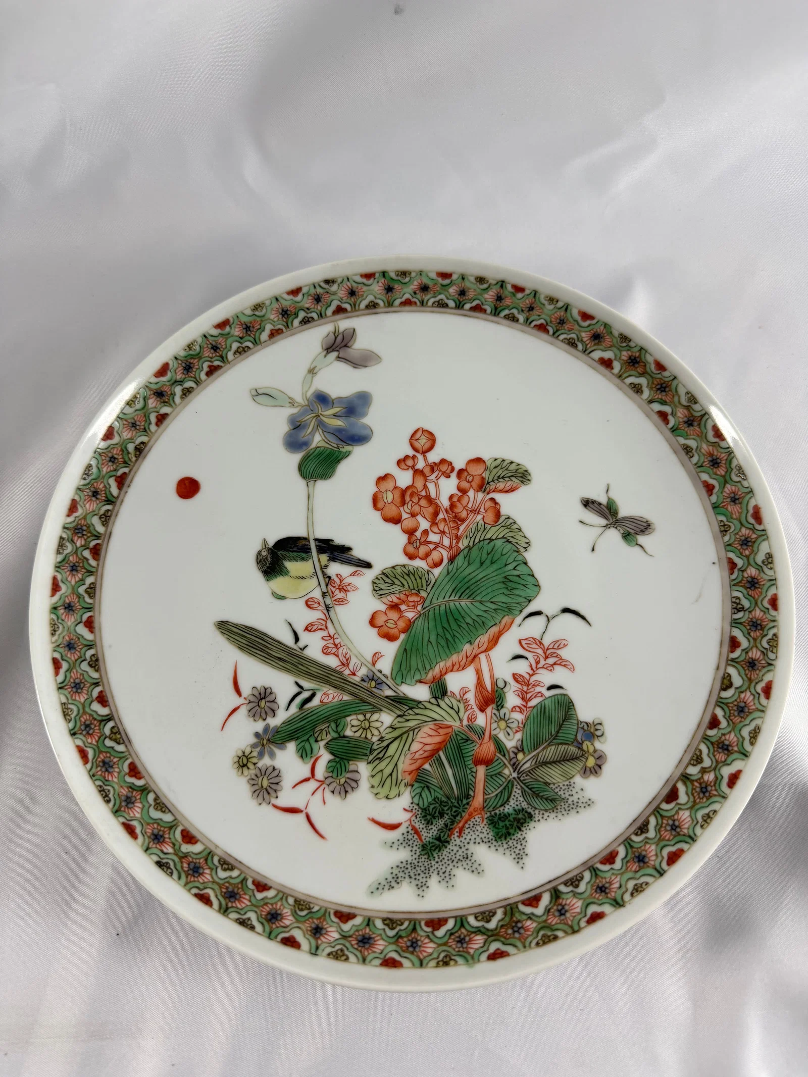 Chinese enameled famille rose flowers Porcelain China hang plate red characters mark