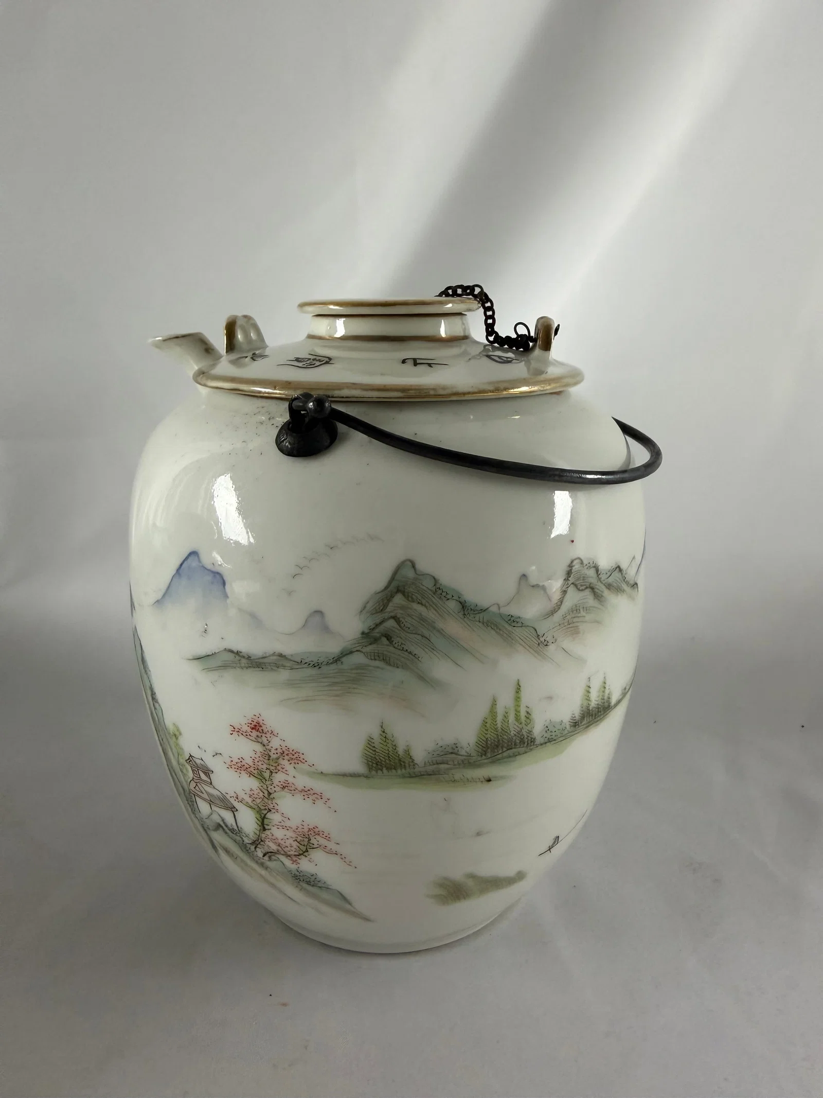 Chinese enameled famille rose landscape Porcelain China teapot pot
