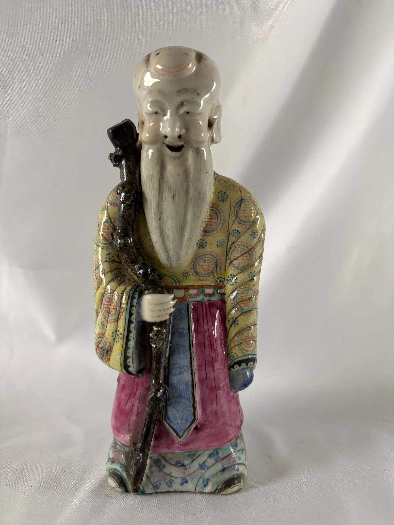 Chinese enameled famille rose Old man Porcelain China statue