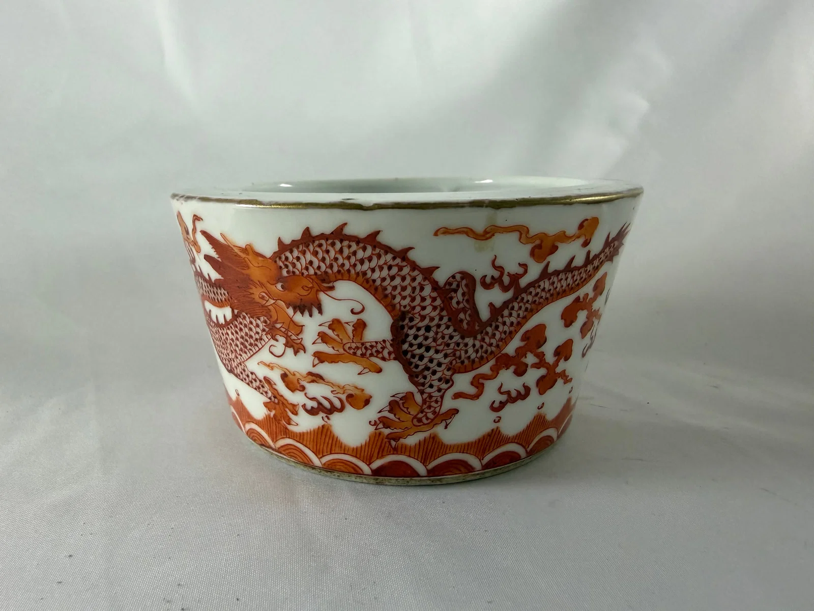 Chinese enameled famille rose red dragons China porcelain bowl mark