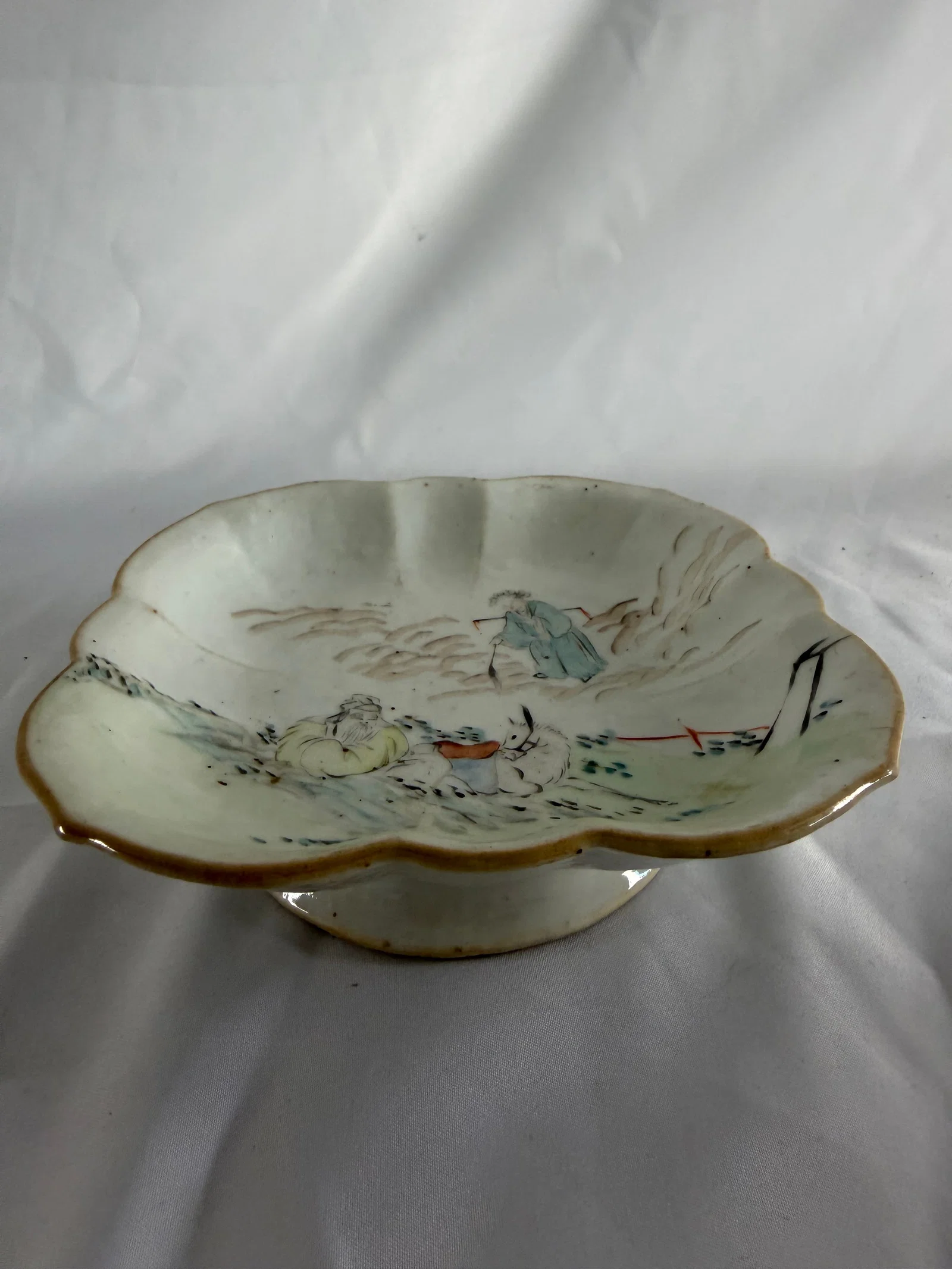 Chinese enameled famille rose scholars Porcelain China foot plate red mark