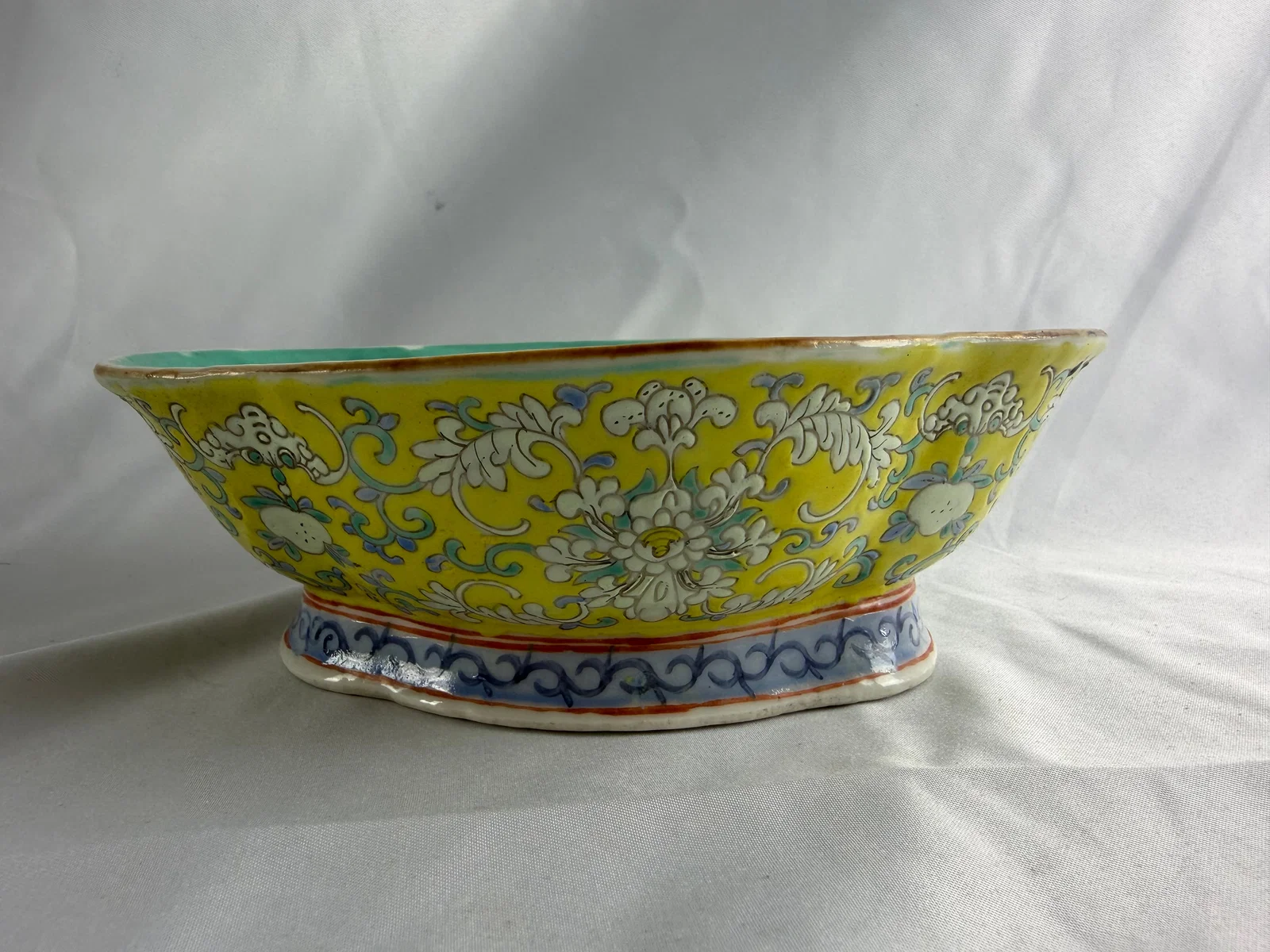 Chinese enameled famille rose yellow flowers Porcelain China foot bowl