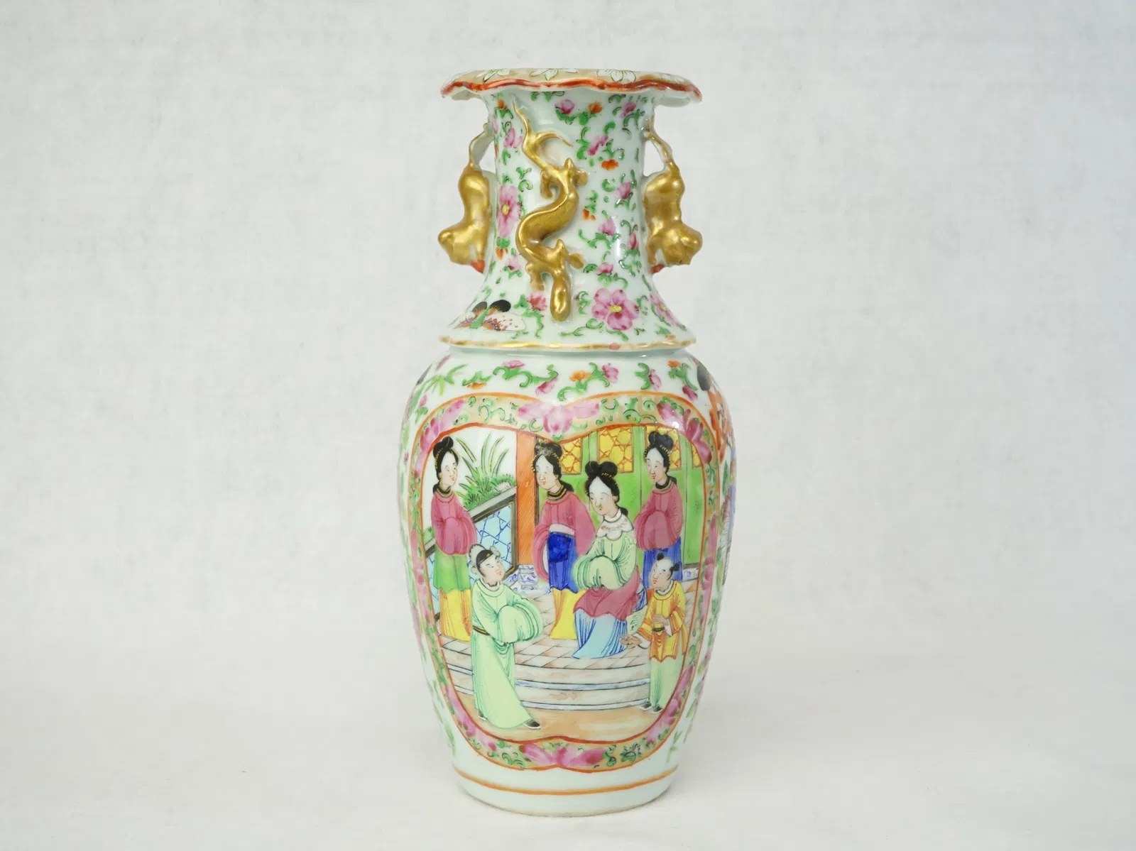 Chinese Export Rose Medallion 'Figural' Vase,19th Century