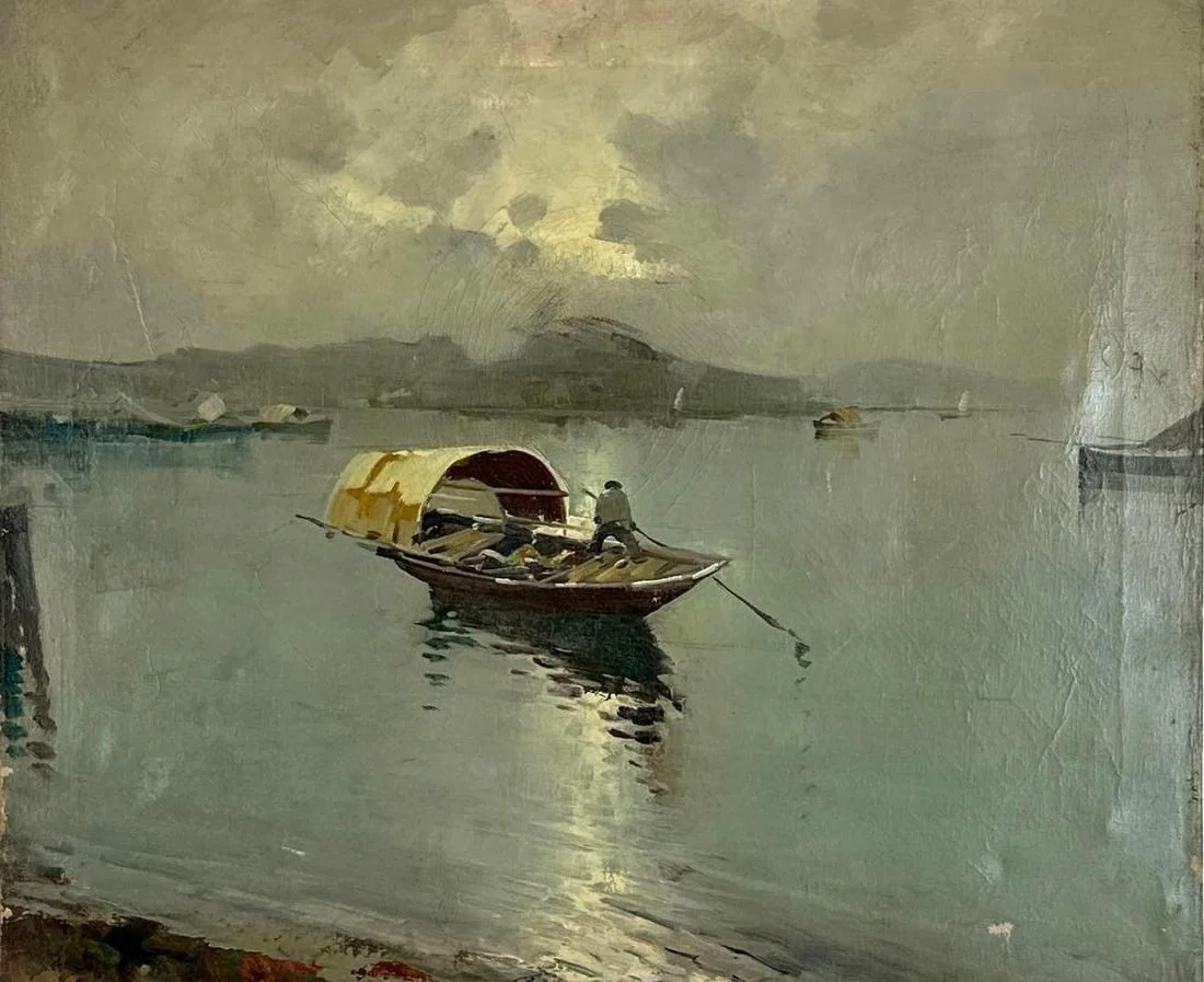 CHINESE EXPORT SCHOOL TONALIST MARINE OIL ON CANVAS