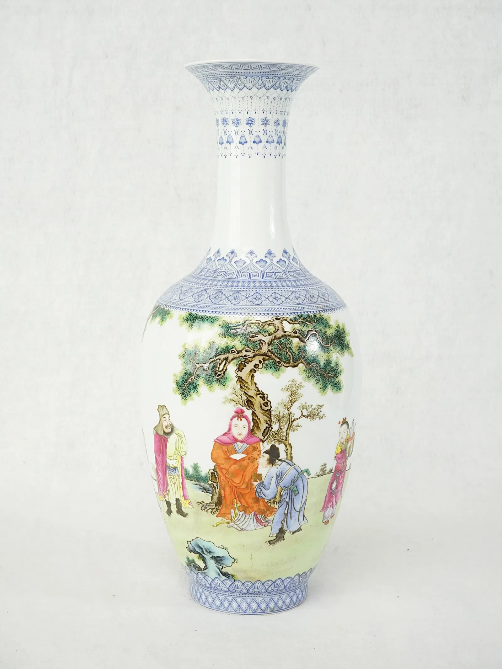 Chinese Famille Rose 'Figural' Egg Shell Vase with Mark