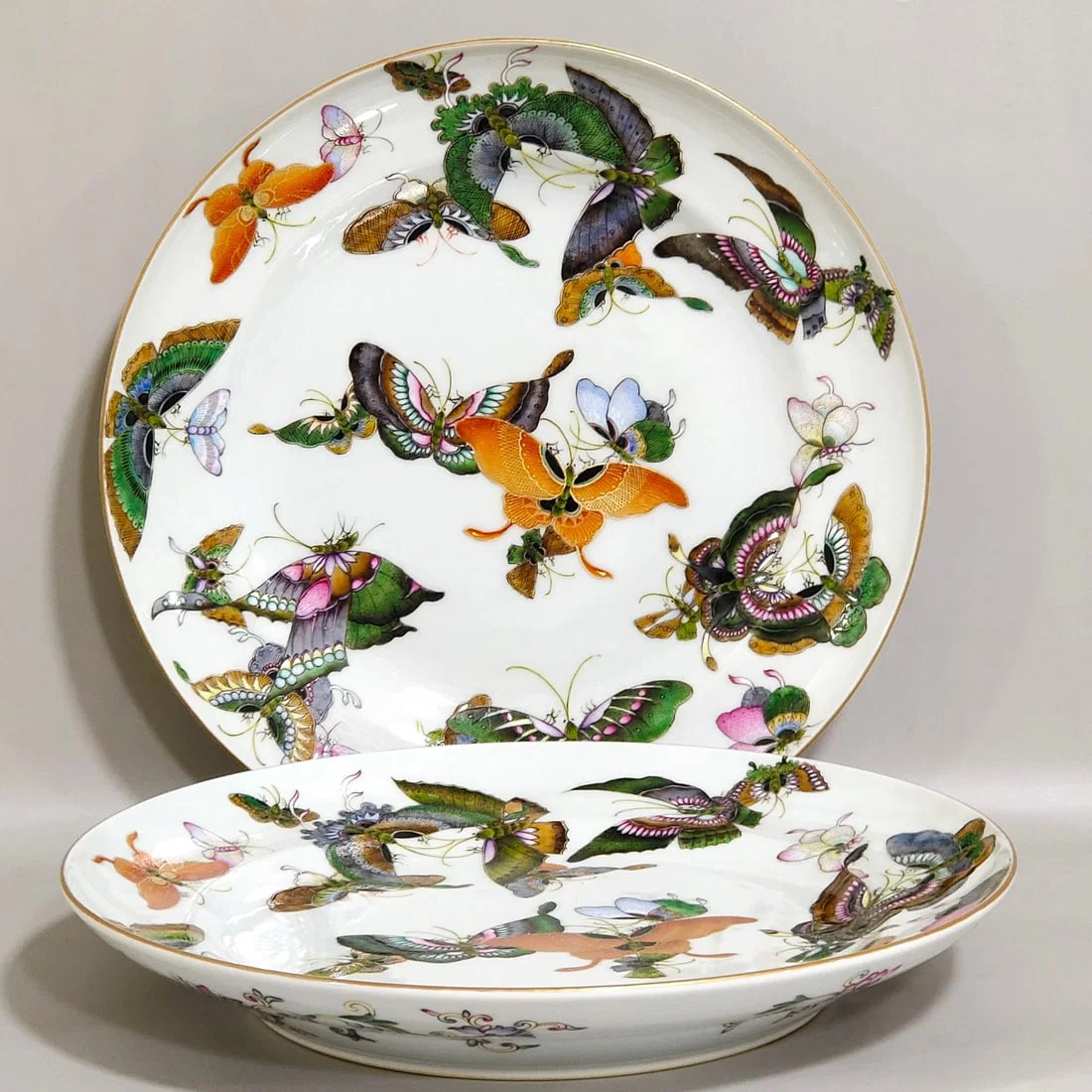 Chinese famille rose porcelain plate pair Qing dynasty Jiaqing Mark & Period