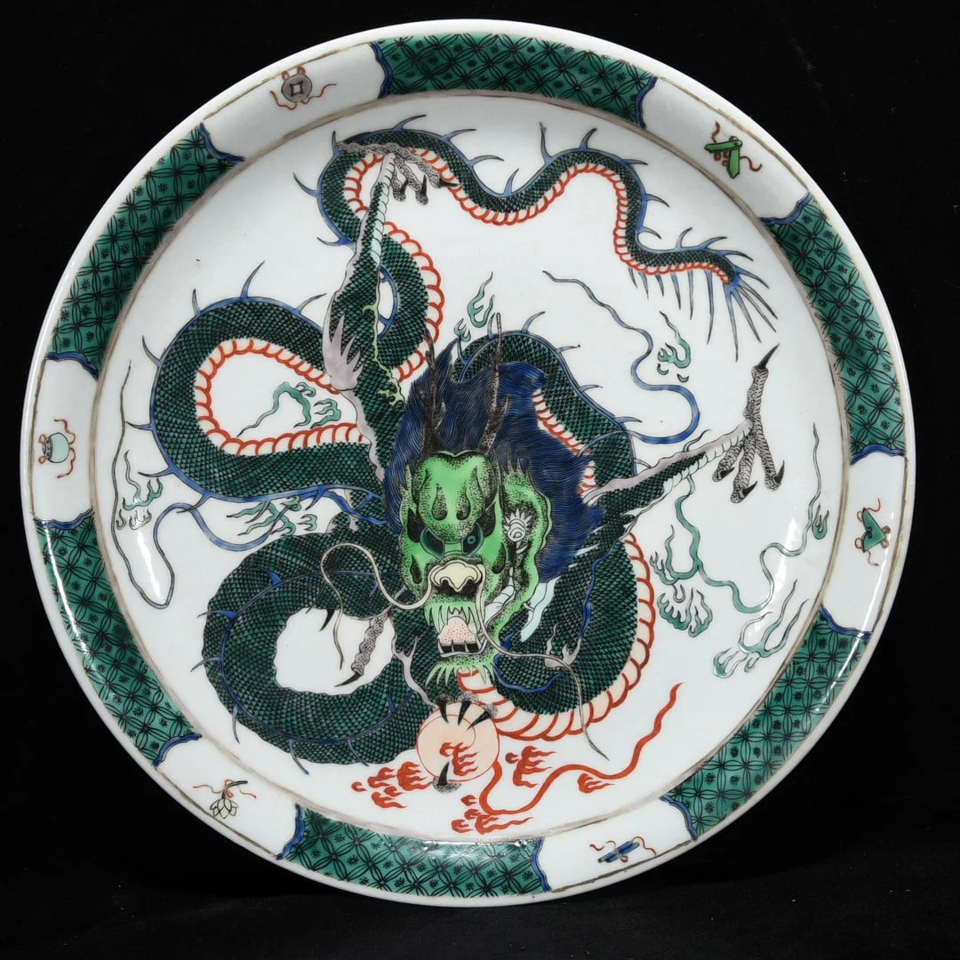 Chinese famille verte porcelain plate Qing dynasty Kangxi Mark & Period