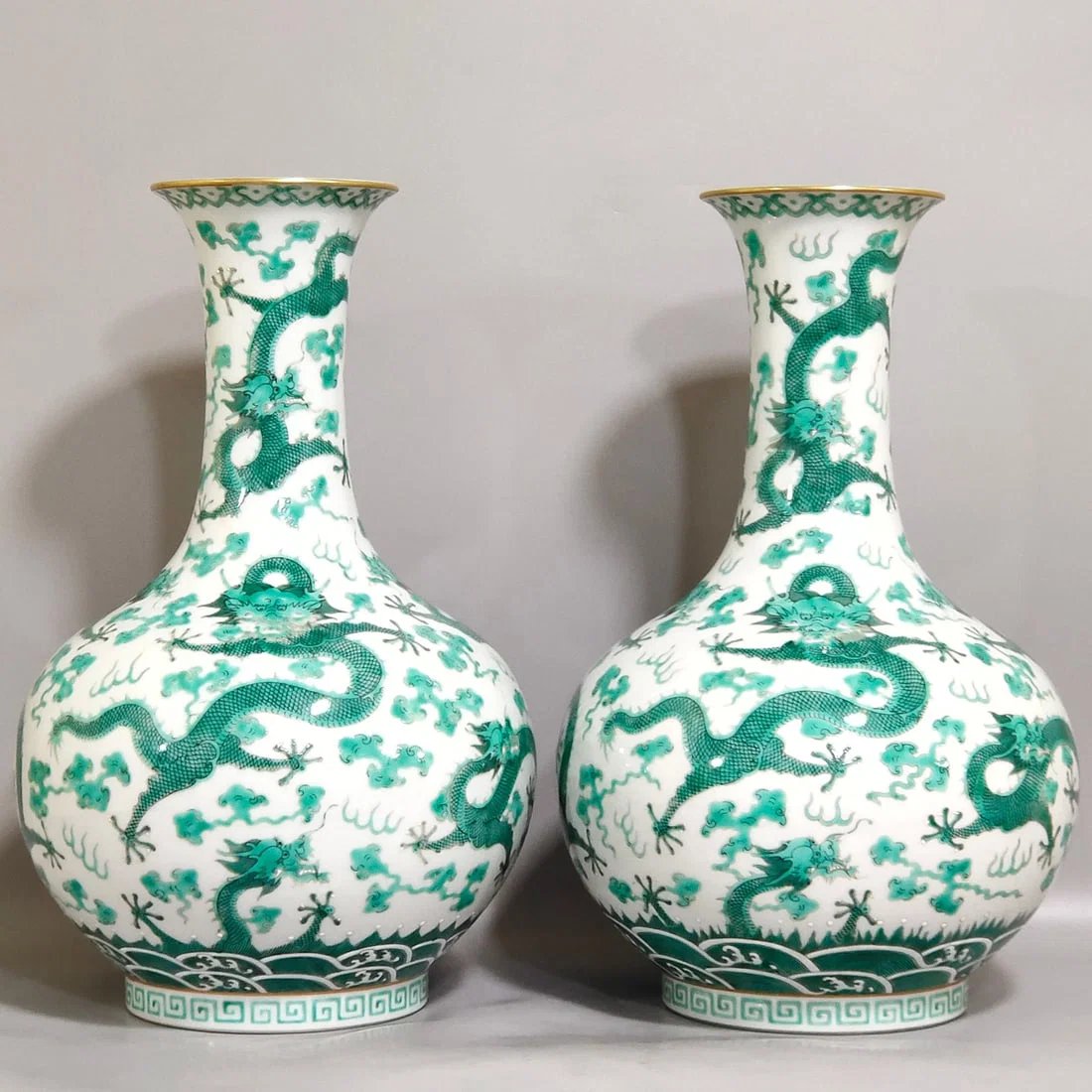 Chinese green and white porcelain vase pair Qing dynasty Jiaqing Mark & Period
