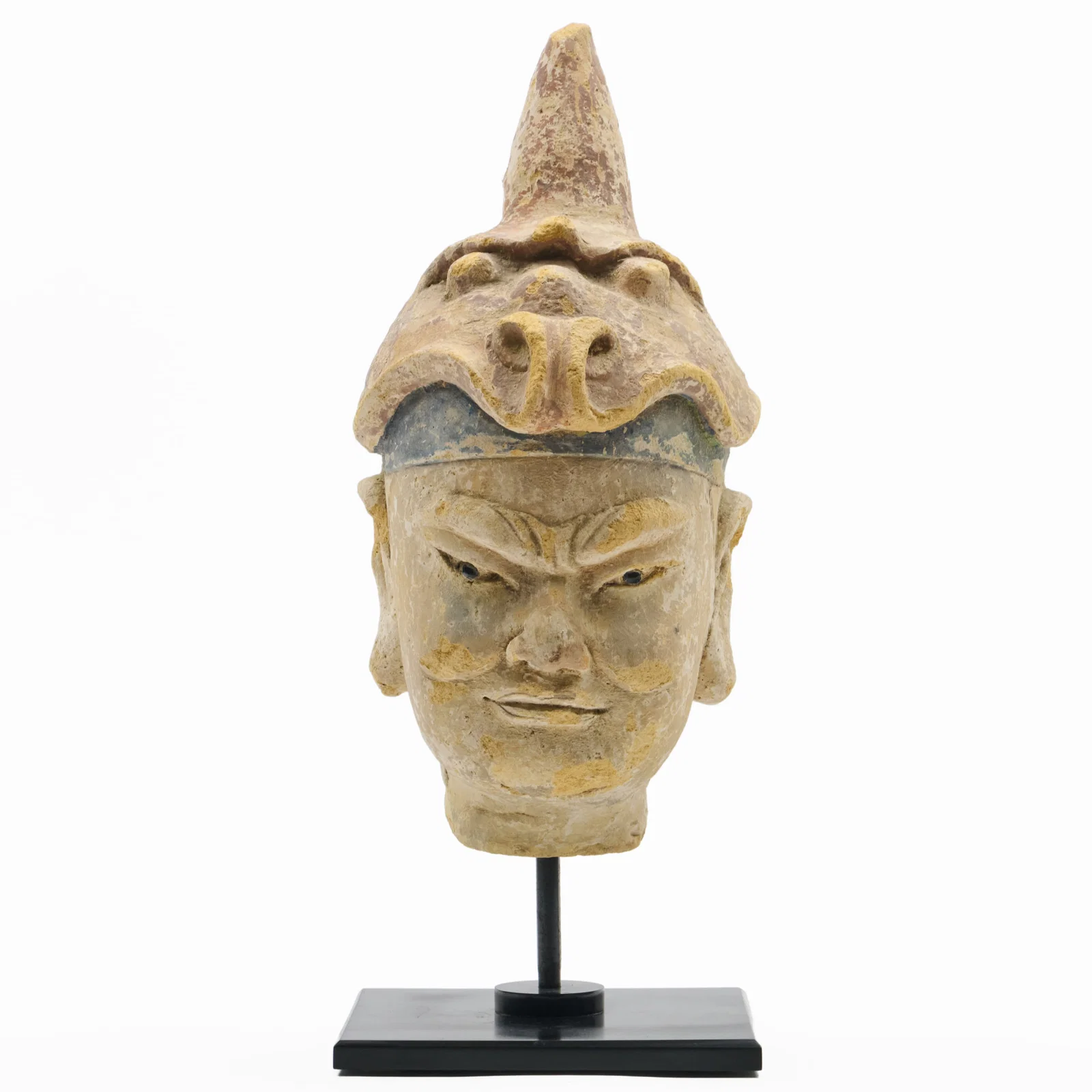 Chinese Guardian Polychromed Cast Head Fragment