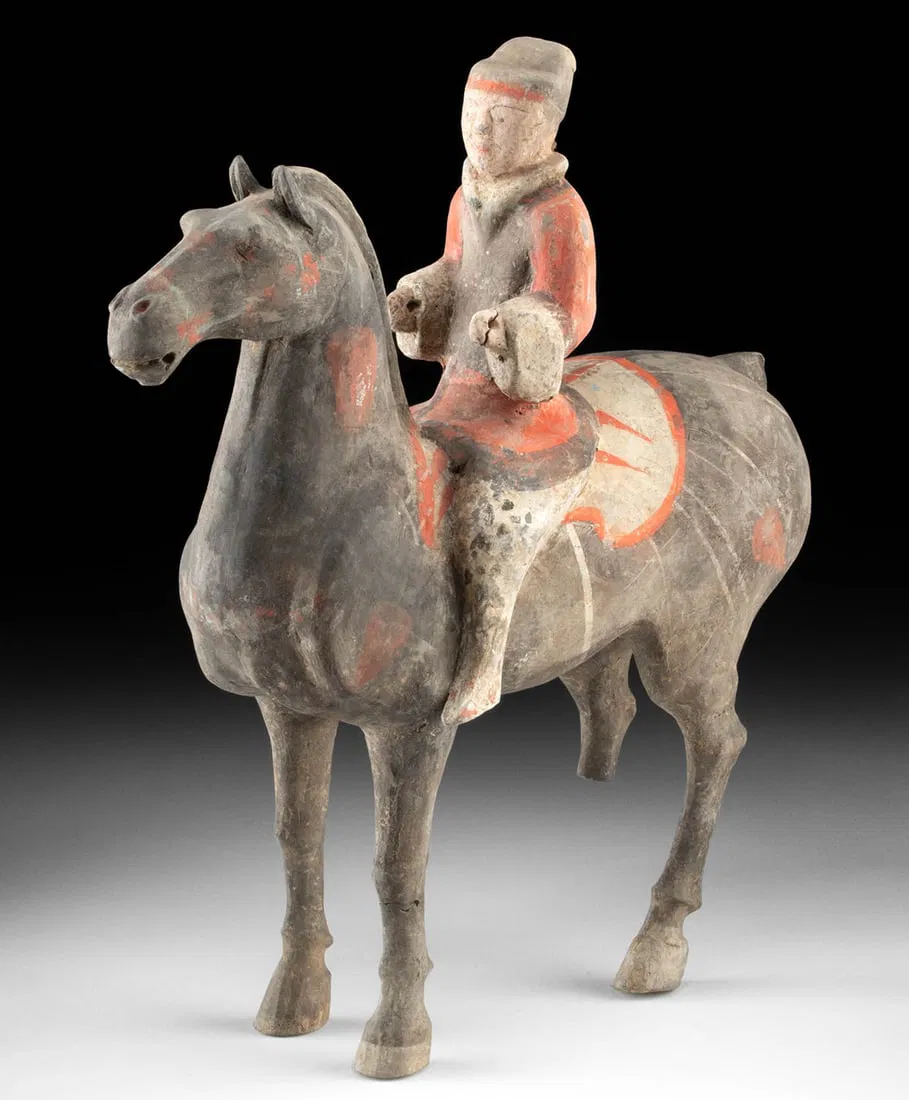 Chinese Han Dynasty Polychrome Horse & Rider Figure