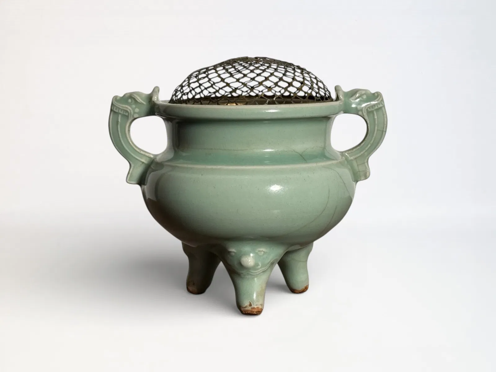 Chinese Longquan Celadon Double Handled Tripod censer