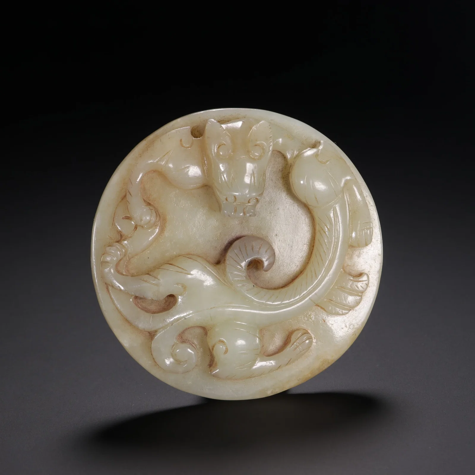 Chinese Ming Dynasty Hetian white jade bi disc with dragon pattern