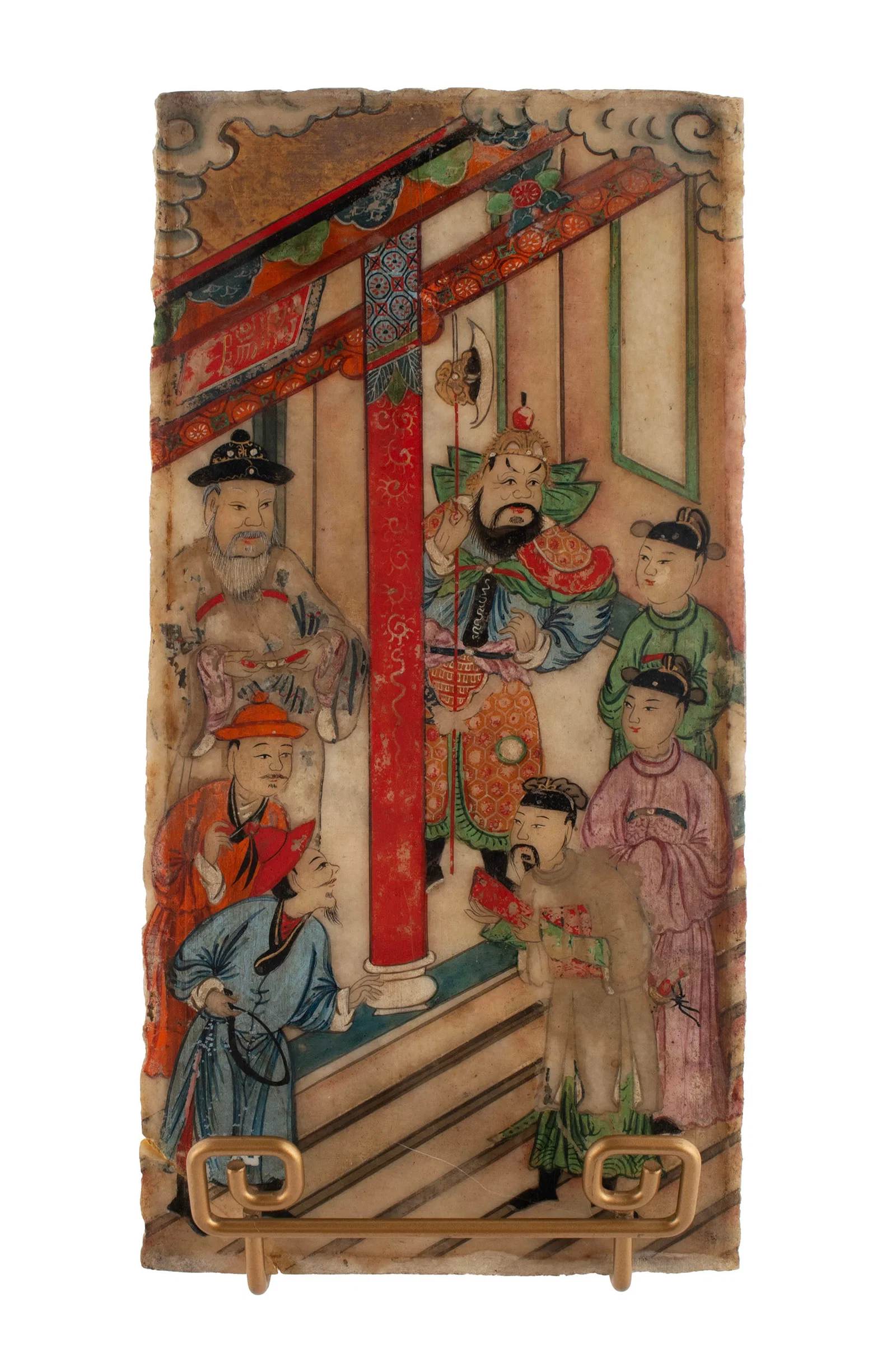 CHINESE PAINTED STONE PLAQUE