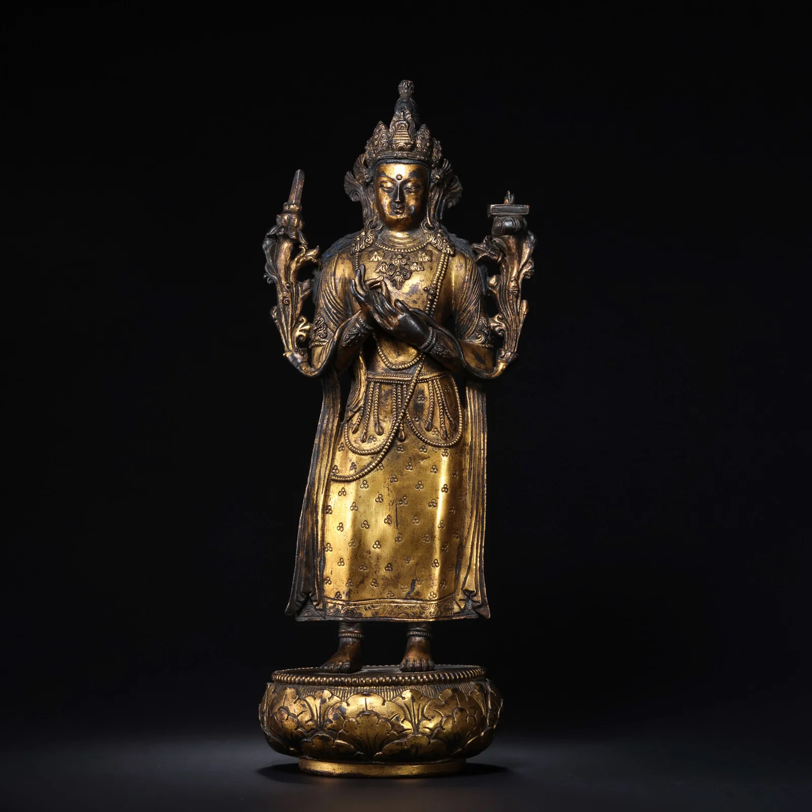 Chinese Qing Dynasty Gilt Bronze Standing Buddha Statue