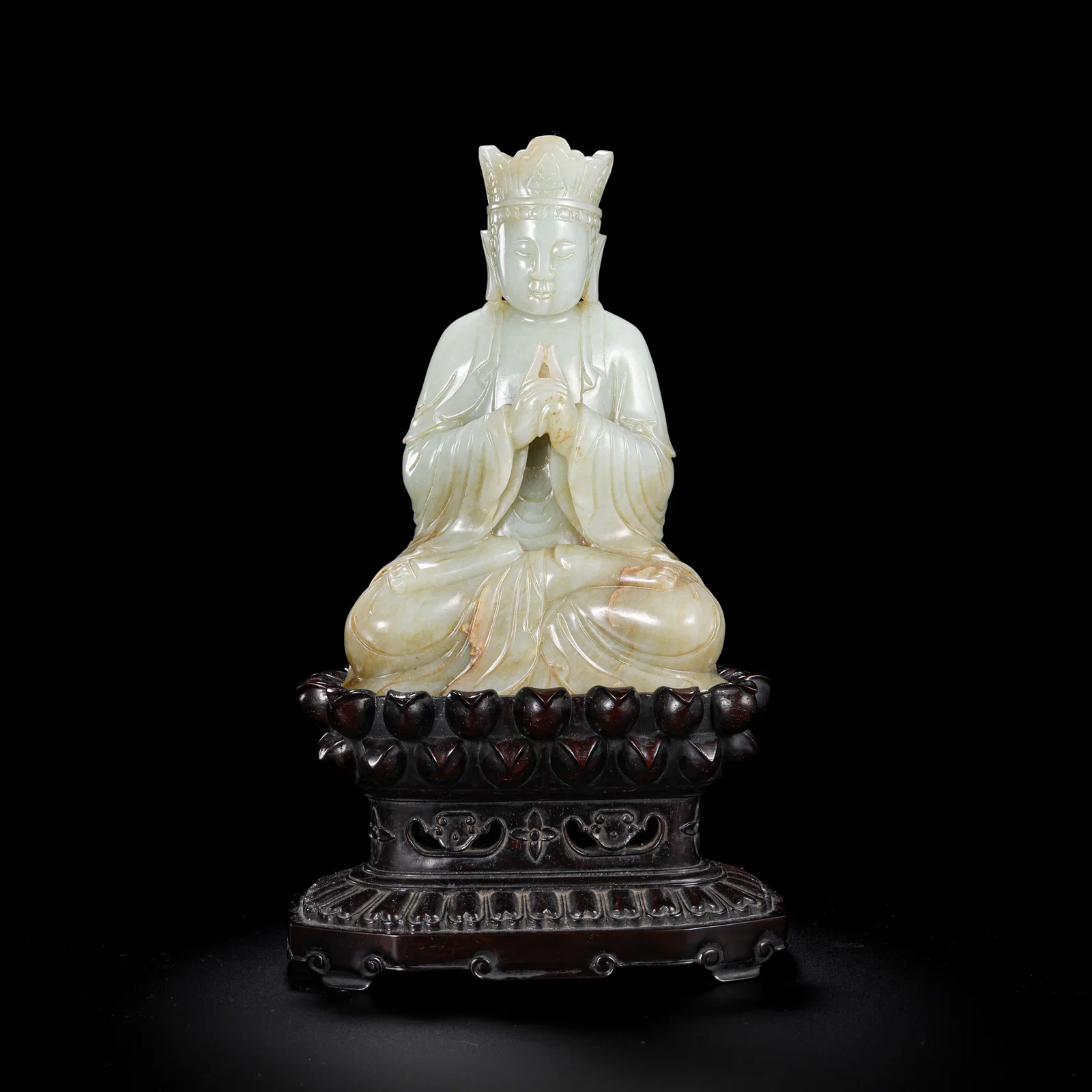 Chinese Qing Dynasty Hetian white jade seated Buddha statue