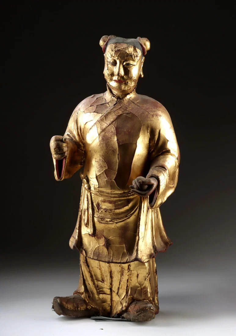 Chinese Qing Gilt Lacquer Papier Mache Temple Figure