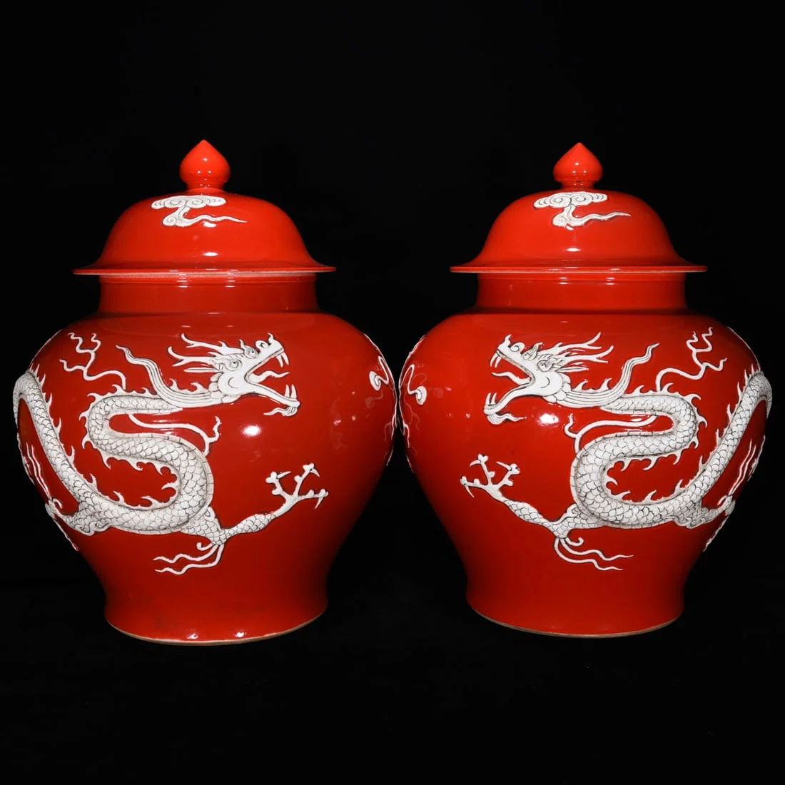 Chinese red and white porcelain jar pair Yuan dynasty