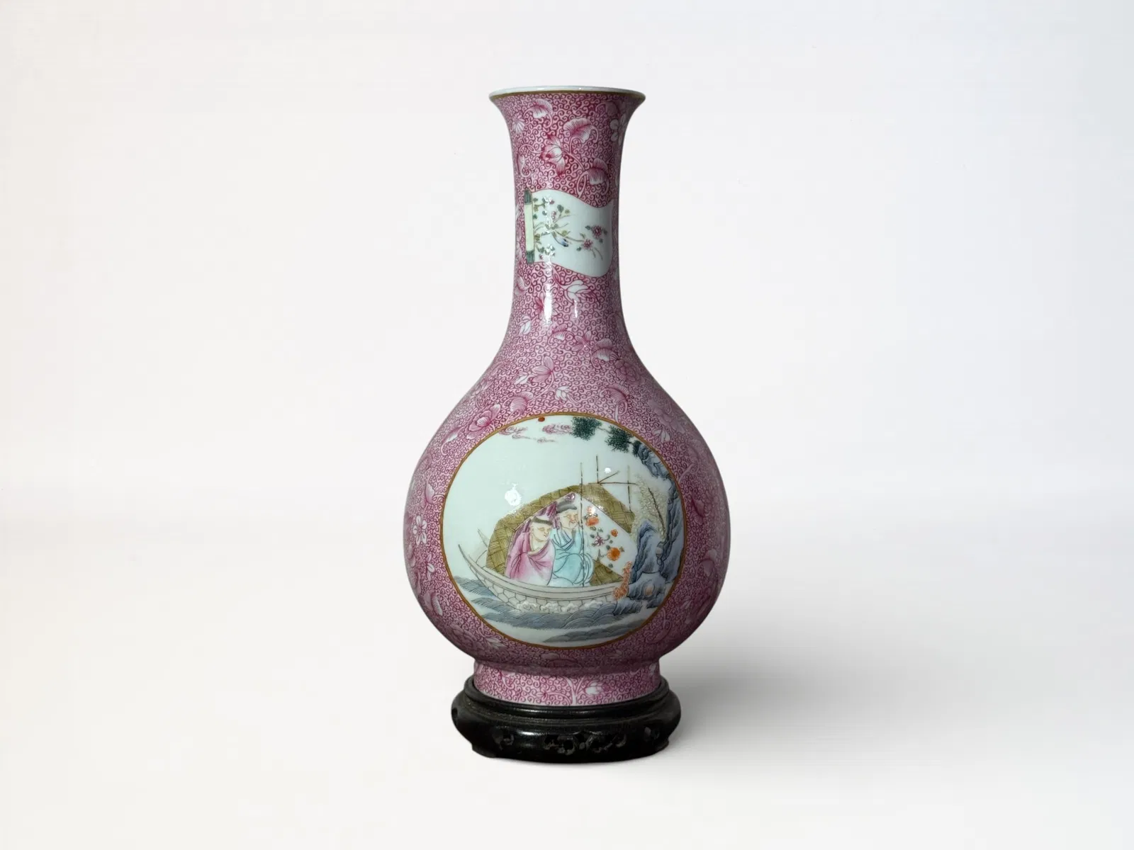 Chinese Ruby Enameled Ground Famille Rose Medallion Vase