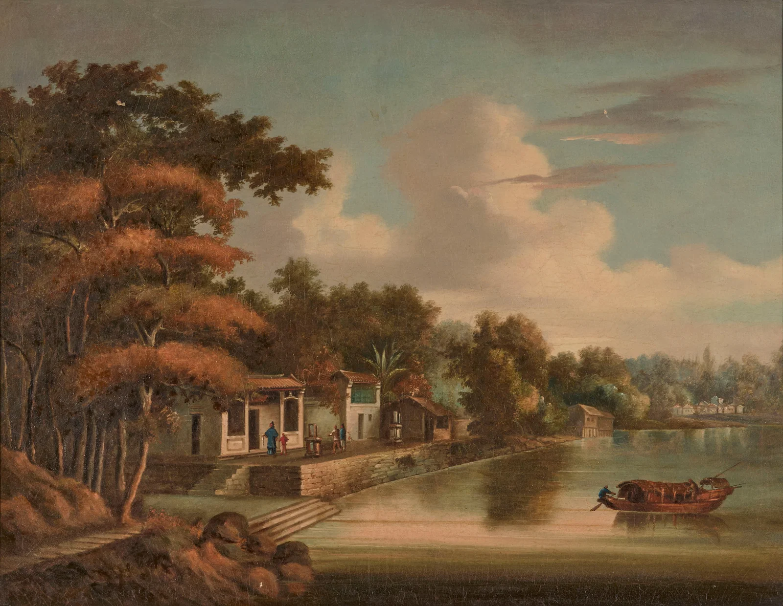 CHINESE SCHOOL , (19th century), River View, oil on canvas, 18 3/8 x 23 5/8 in., frame: 22 1/8 x 27
