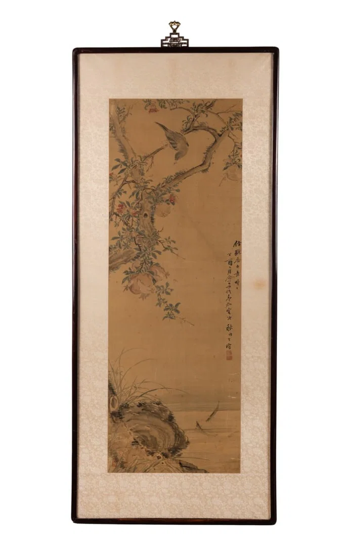 CHINESE SCHOOL BIRD & FLOWER SCROLL PAINTING