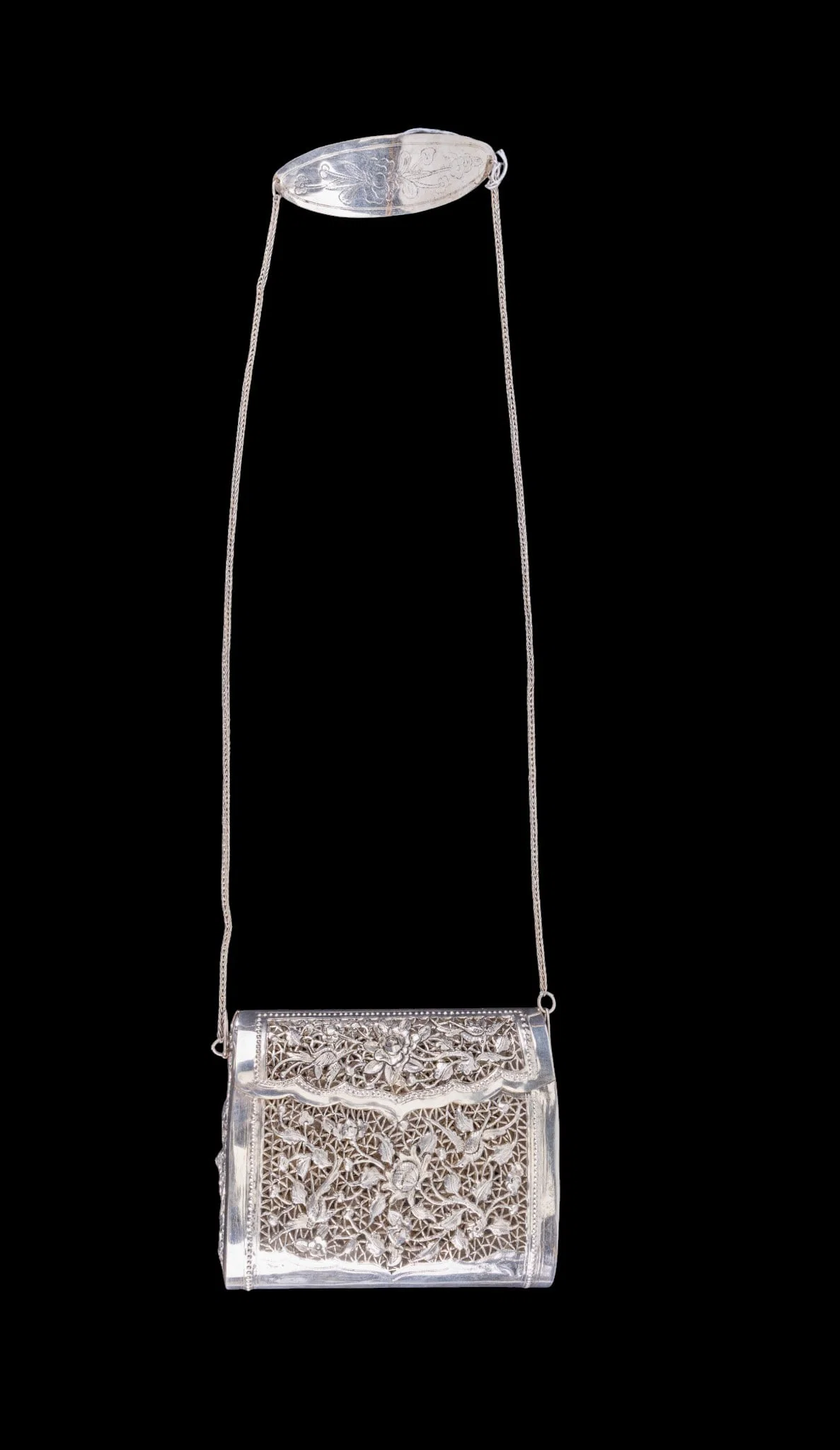 Chinese Silver Filigree Purse w/ Chain